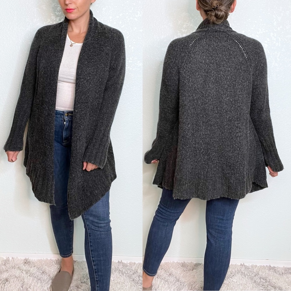 Eileen Fisher Cashmere Wool Sweater Cardigan Oversized Open Gray Extra Small